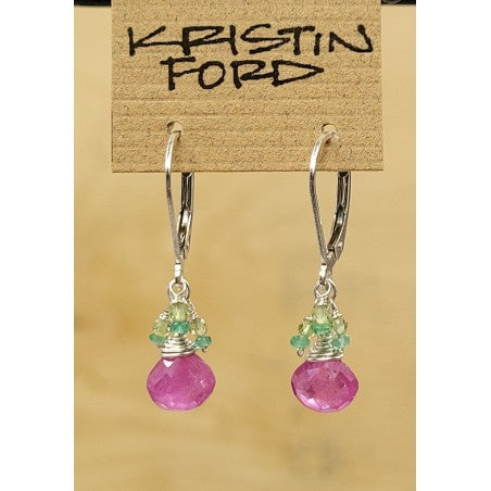 Kristin Ford Pink Sapphire, Peridot & Emerald Earrings